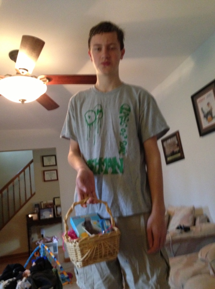 M with his basket.