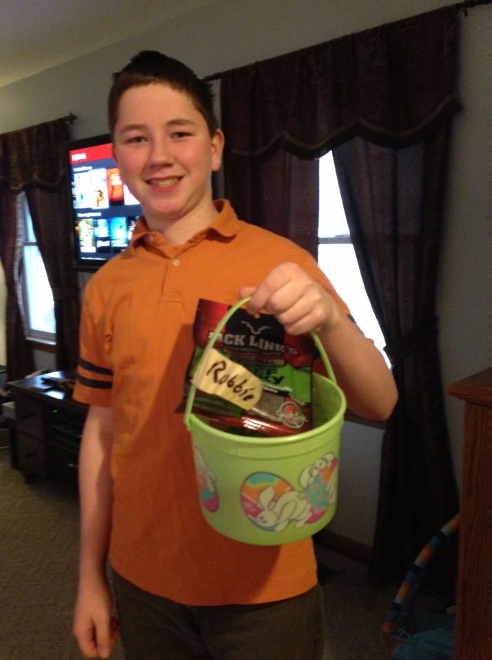 R with his Easter basket.
