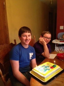 R's 15th birthday with T in the background.
